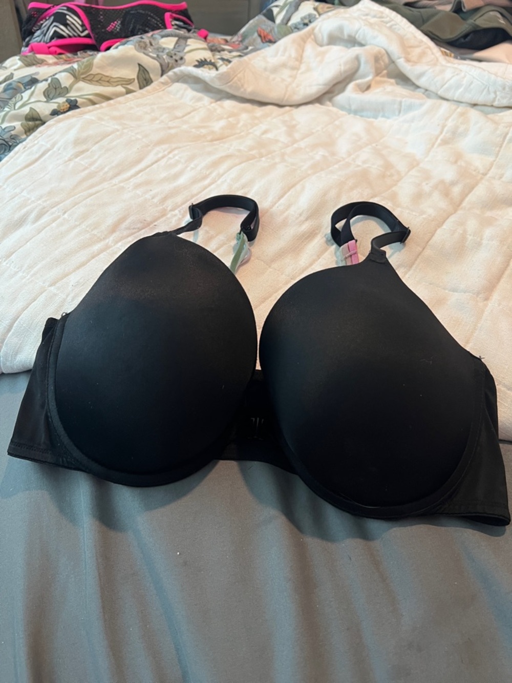 Victoria's Secret Pink Black Padded a front closure Bra with color Accent Straps